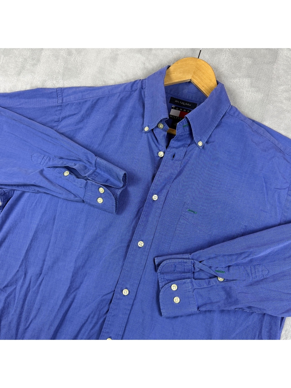 VTG Tommy Hilfiger 80’s 2 Ply Fabric Blue Button Down Shirt Men’s M Oxford Look
